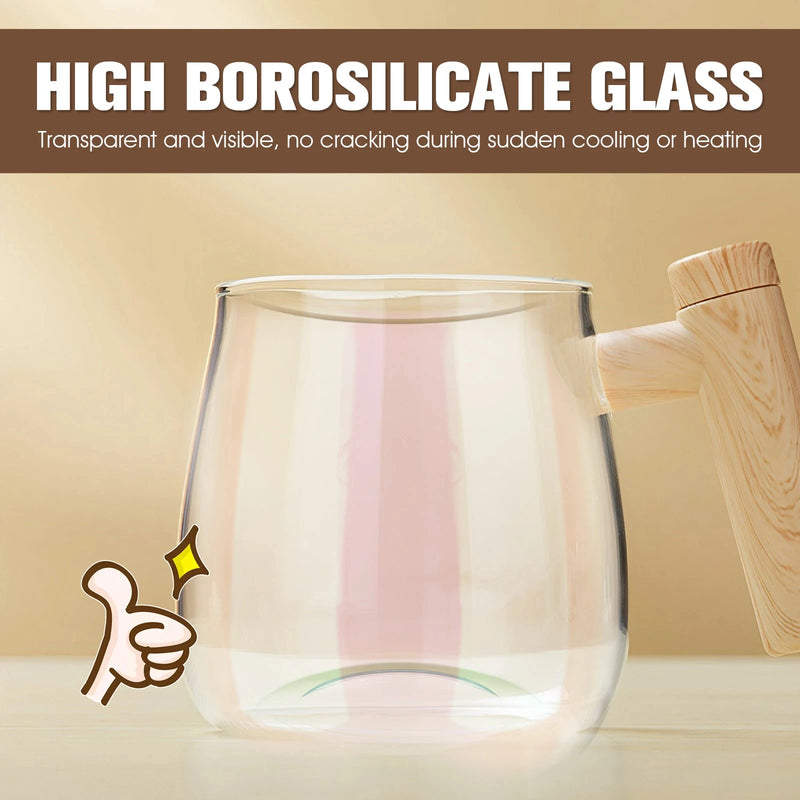 400ML Self Stirring Coffee Mug 7000rpm High Speed Self Mixing Glass Mug With Wooden Handle