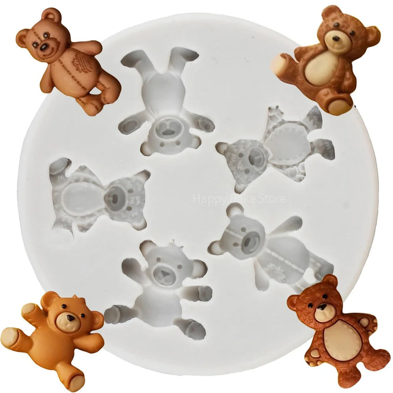 5-Cavity Mini Cute Bear Silicone Mold Fondant Chocolate Candy Mould DIY