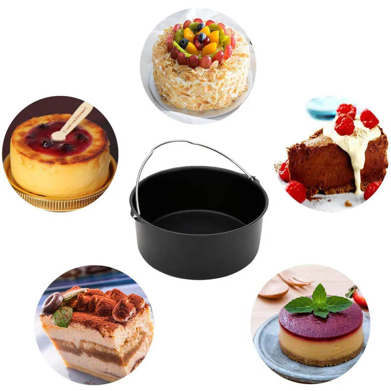 6/7/8 Inch Metal Cake Mold Round Air Fryer Pot Baking Mould With Handle Non-stick Cake Pizza