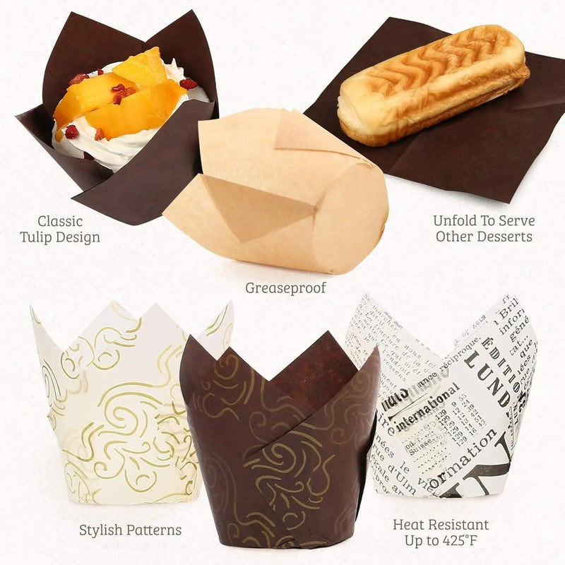 50pcs Tulip Muffin Cupcake Paper Cups Oilproof Cupcakes Liner Baking Muffin Box Cup Cake Wrap Cases