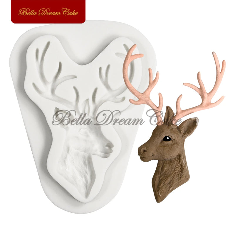 3D Christmas Reindeer/Pine Nut Leaf Wreath Silicone Mold Fondant Chocolate Mould DIY