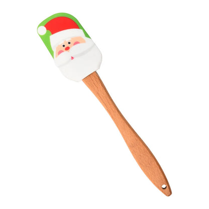 Christmas Pattern Cake Cream Silicone Spatula | 25 cm with Wooden Handle Butter Pastry Scraper