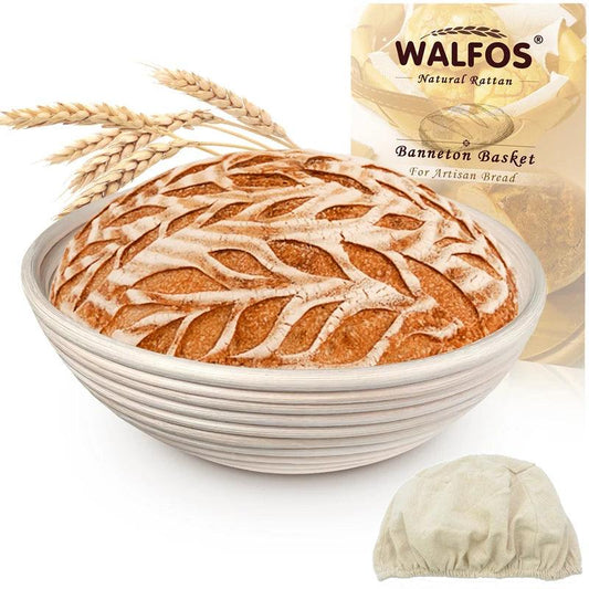 Walfos Banneton Bread Proofing Basket For Baguette Dough Fermentation Natural Rattan Wicker Breathable Cloth Cover