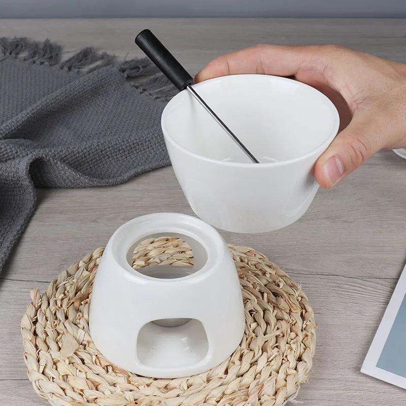 Mini Fondue Set with Candle/fork Custom Ceramic Fondue Pot Swiss Cheese Chocolate Melting Hotpot Fondue Set with Fork