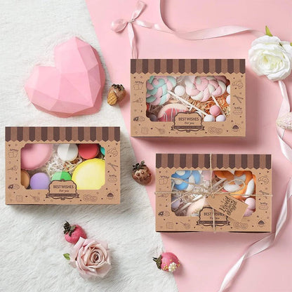 Cookie Bakery Boxes with Window - 24 Pieces Dessert Boxes with Rolls Rope and Stickers,