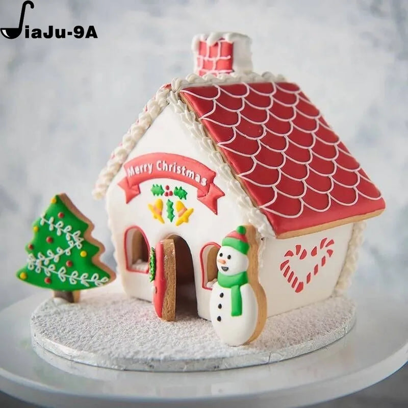 3D Christmas Gingerbread House Mould Plastic Cookie Cutter Set DIY Biscuit Mold Pastry Cake