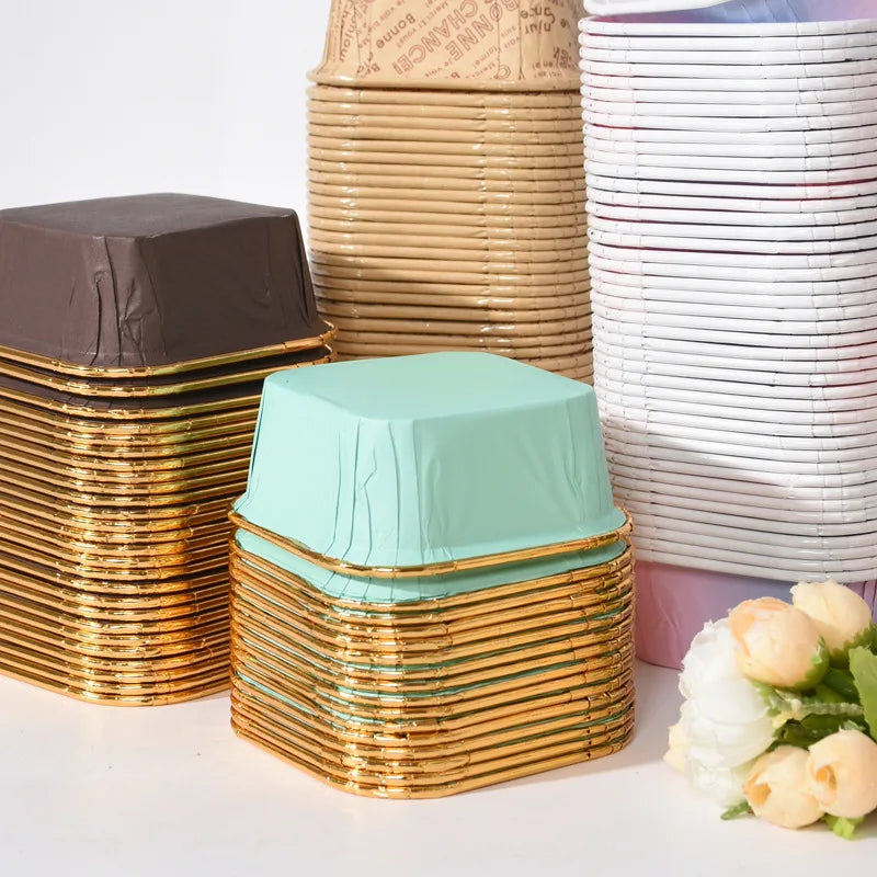 50Pcs Square Cupcake Paper Oil-proof Chiffon Roll Cake Cup Baking Muffin High Temperature Case Mold