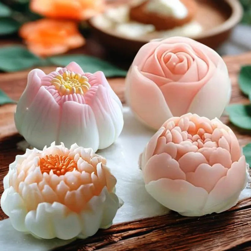 Multi Style Flower Silicone Mold DIY Handmade Lotus Peony Flower Shaped Fondant Cake Chocolate Japanese Wagashi Baking Tools