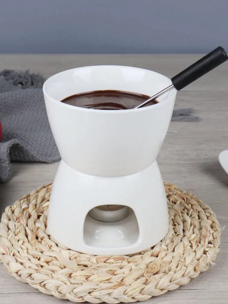 Mini Fondue Set with Candle/fork Custom Ceramic Fondue Pot Swiss Cheese Chocolate Melting Hotpot Fondue Set with Fork