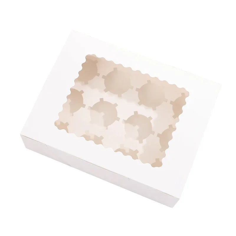 10pcs 12 Cavity White Clear Windowed Cupcake Boxes Muffin Cake Chocolate Packaging Box