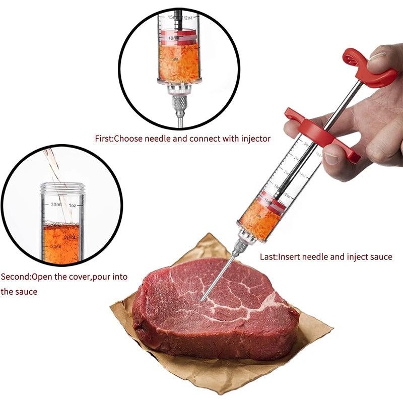 Meat Injector Syringe With 3 Marinade Injector Needles for BBQ Grill Turkey Injector Kit