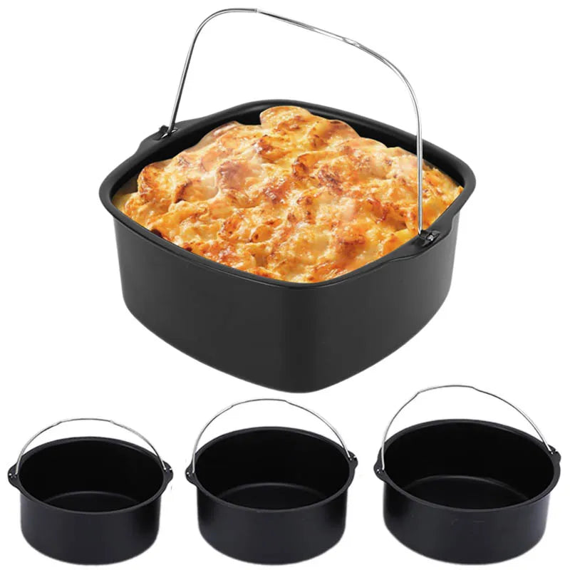 6/7/8 Inch Metal Cake Mold Round Air Fryer Pot Baking Mould With Handle Non-stick Cake Pizza