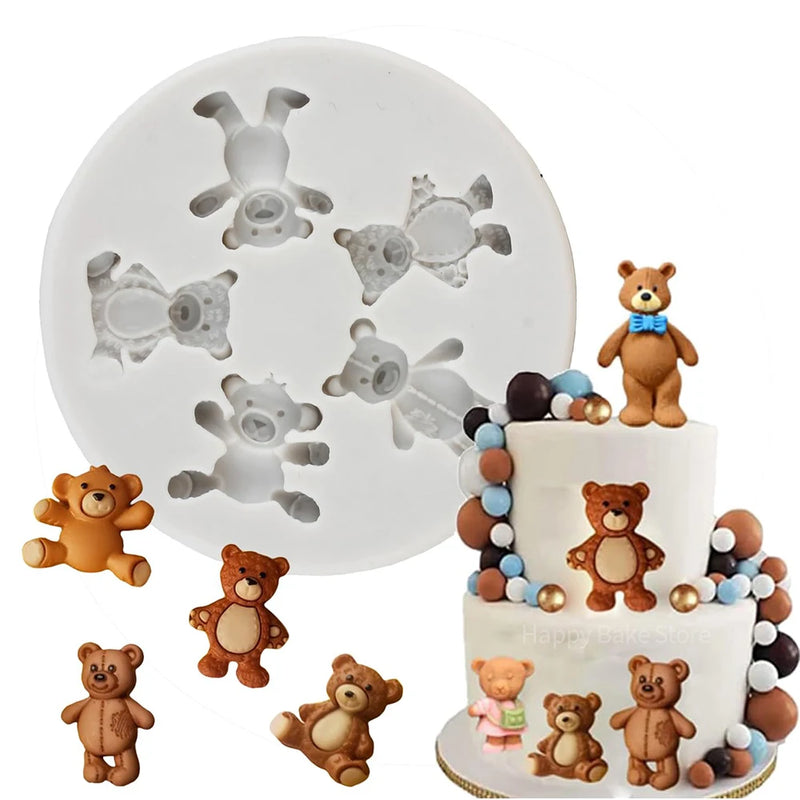 5-Cavity Mini Cute Bear Silicone Mold Fondant Chocolate Candy Mould DIY