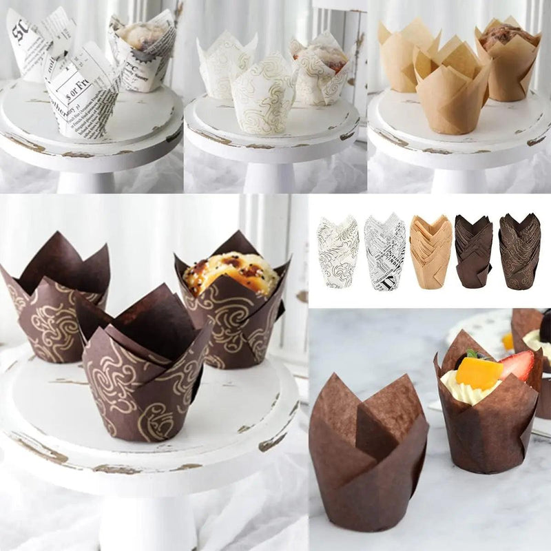 50pcs Tulip Muffin Cupcake Paper Cups Oilproof Cupcakes Liner Baking Muffin Box Cup Cake Wrap Cases