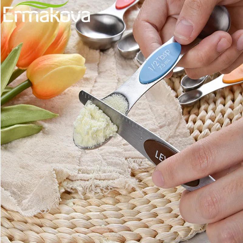 ERMAKOVA 8 Pcs/set Magnetic Double-head Measuring Spoon Set Stainless Steel Measuring Spoon