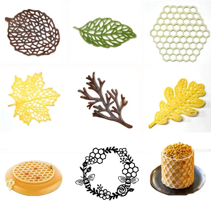 Dessert Decoration Hollowed Out Chocolate Chips Silicone Baking Mold Leaf or Honeycomb Design