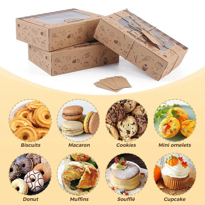 Cookie Bakery Boxes with Window - 24 Pieces Dessert Boxes with Rolls Rope and Stickers,