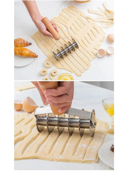 Stainless Steel Wooden Handle Pull Net Wheel Knife Pizza Pastry Lattice Roller Cutter