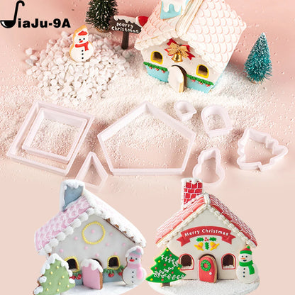 3D Christmas Gingerbread House Mould Plastic Cookie Cutter Set DIY Biscuit Mold Pastry Cake