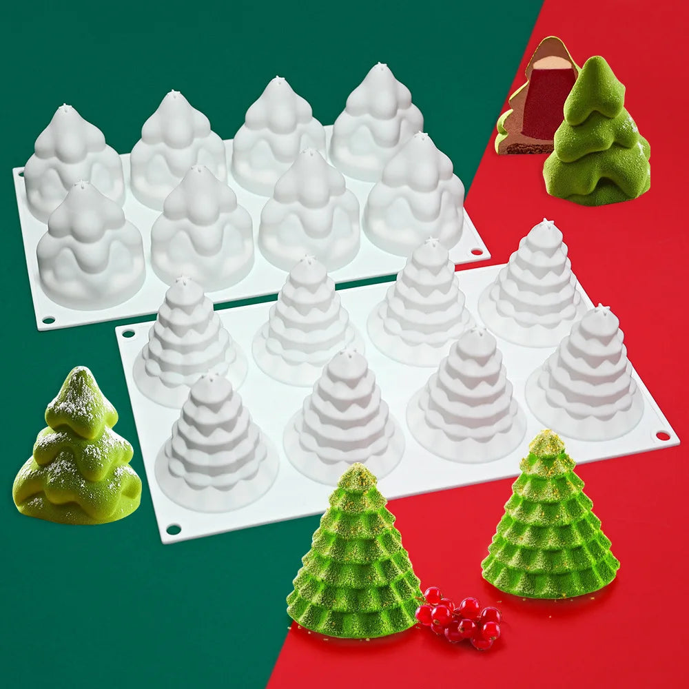 8 Holes Cream Christmas Tree Chocolate Cake Baking Tool Festival Party Biscuit Jelly Candy Silicone Mold 3D