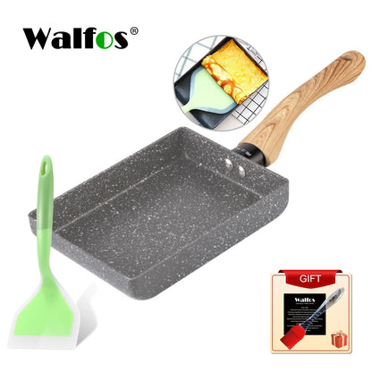 Walfos Frying Pan Tamagoyaki Omelette Black Non-Stick Pan Fry Egg Pan Pancake Kitchen Pot