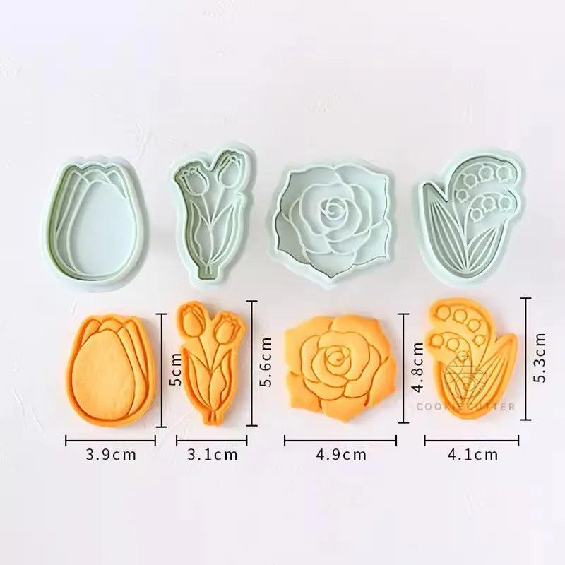 New Jam Sandwich Flowers Cookie Cutter 3D Christmas Biscuit Mould Pressable Fondant Stamp Cake