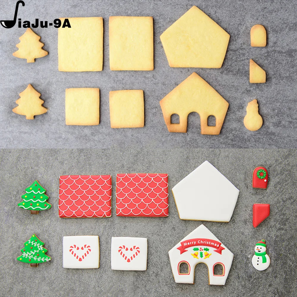 3D Christmas Gingerbread House Mould Plastic Cookie Cutter Set DIY Biscuit Mold Pastry Cake