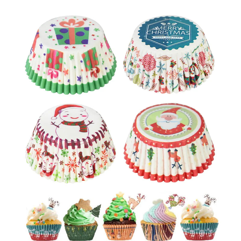 100Pcs Christmas Cupcake Paper Cups Muffin Cupcake Liners Merry  Cake Mold Baking