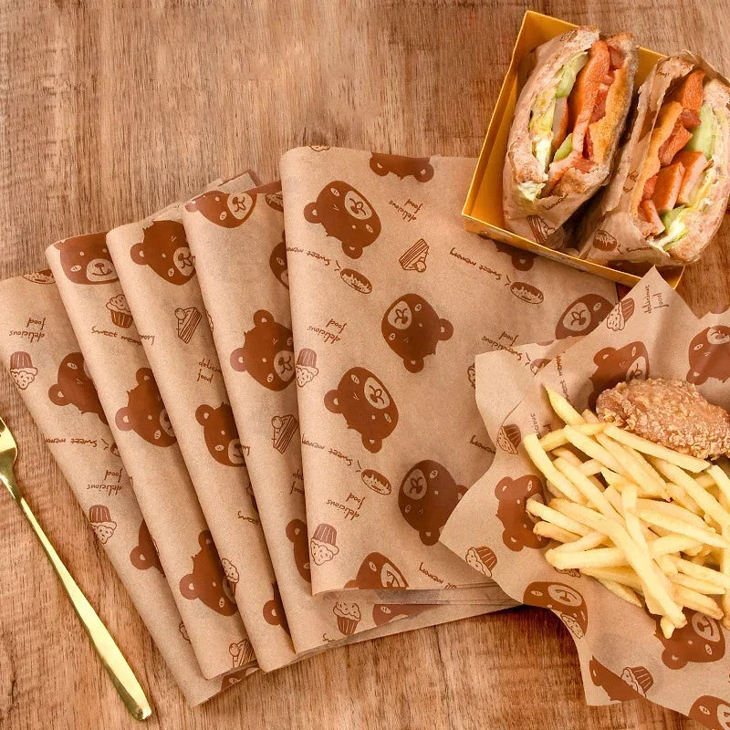 100PCs Waterproof And Oil Resistant Sandwich Packaging Paper Food Grade Oil Resistant Paper