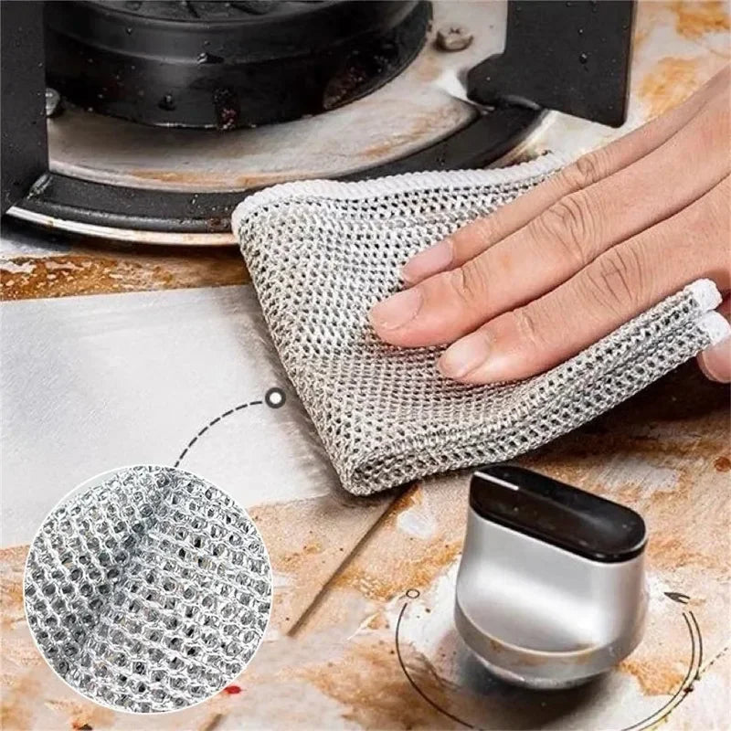 Metal Steel Wire Double-sided Dishcloth Cleaning Cloths Scrubber Rag