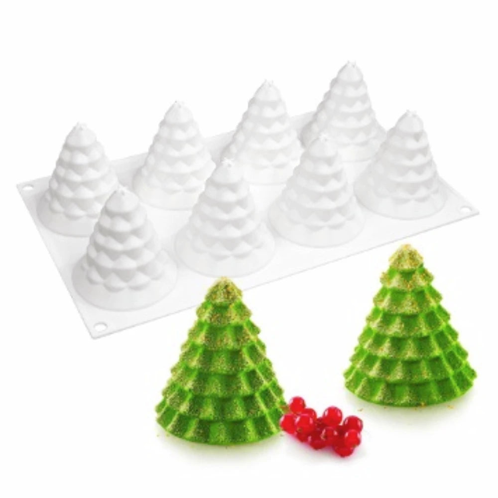 8 Holes Cream Christmas Tree Chocolate Cake Baking Tool Festival Party Biscuit Jelly Candy Silicone Mold 3D