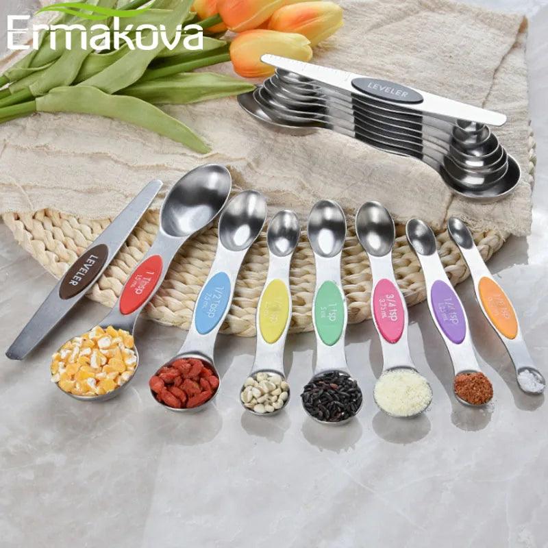 ERMAKOVA 8 Pcs/set Magnetic Double-head Measuring Spoon Set Stainless Steel Measuring Spoon