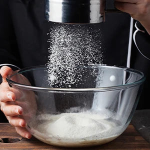 Flour Sifter,Stainless steel double layer fine mesh baking sieve,One Hand Press Crank Sifter