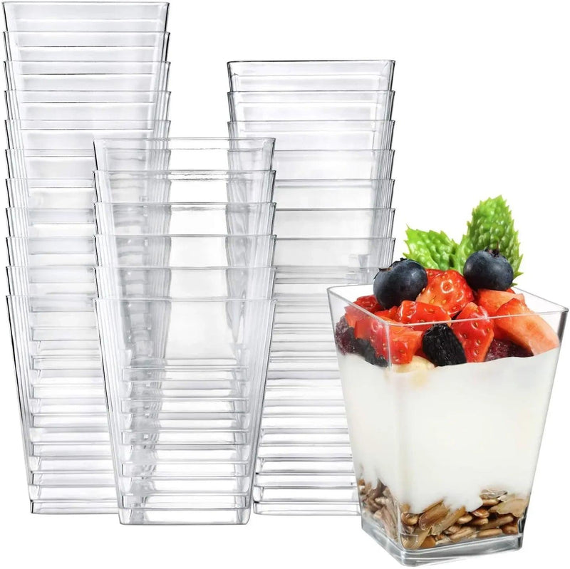 50Pcs Disposable Plastic Mousse Cup Ladder Shaped Cup Pudding Cup Dessert Cake Cup Appetizer