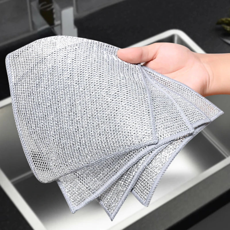 Metal Steel Wire Double-sided Dishcloth Cleaning Cloths Scrubber Rag