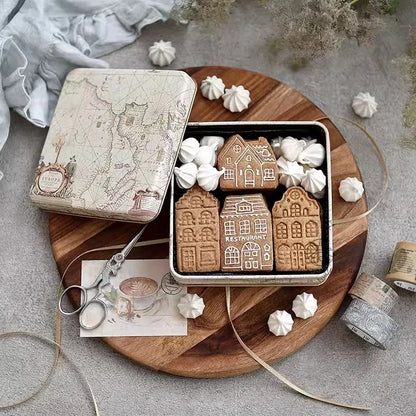 4Pcs Christmas Gingerbread House Pattern Cookie Cutter Biscuit Stamp Fondant Cake Decoration