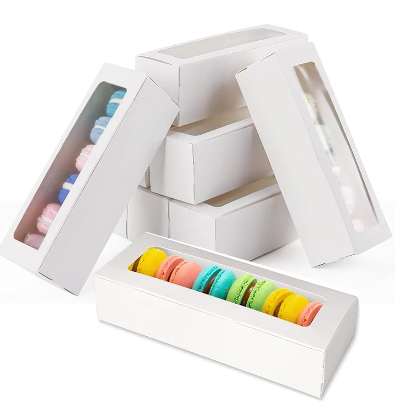 5/10/20pcs Macaron Boxes With Clear Window Kraft Paper White Cupcake Boxes Dessert Cookies