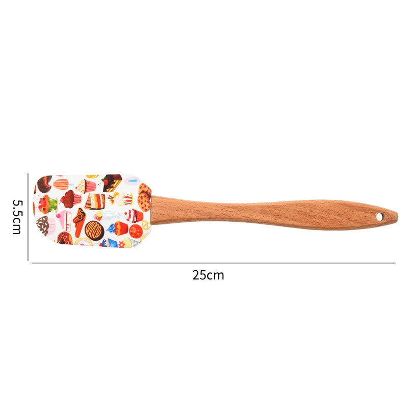 Christmas Pattern Cake Cream Silicone Spatula | 25 cm with Wooden Handle Butter Pastry Scraper