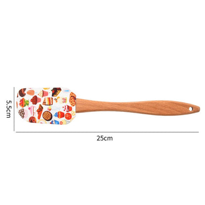 Christmas Pattern Cake Cream Silicone Spatula | 25 cm with Wooden Handle Butter Pastry Scraper