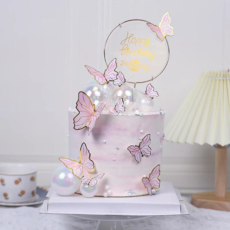 Happy Birthday Decorative Butterflies for Party Cake Decoration Princess Girl Wedding Cake Toppers