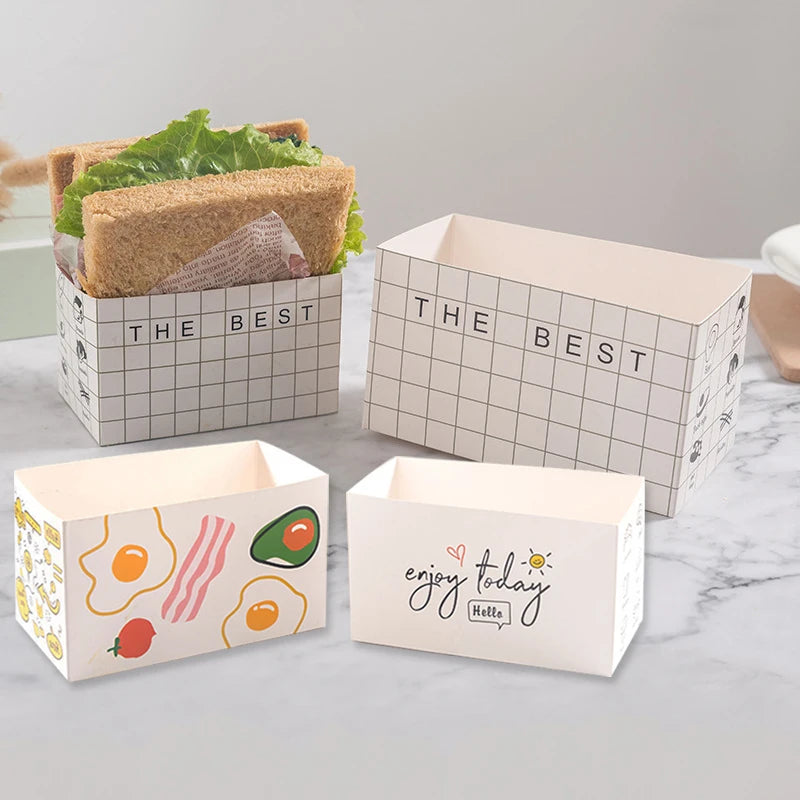 10Pcs Sandwich Packaging Paper Box Cake Burger Wrappers Oil-Proof Dessert Snack Wrapping Tray