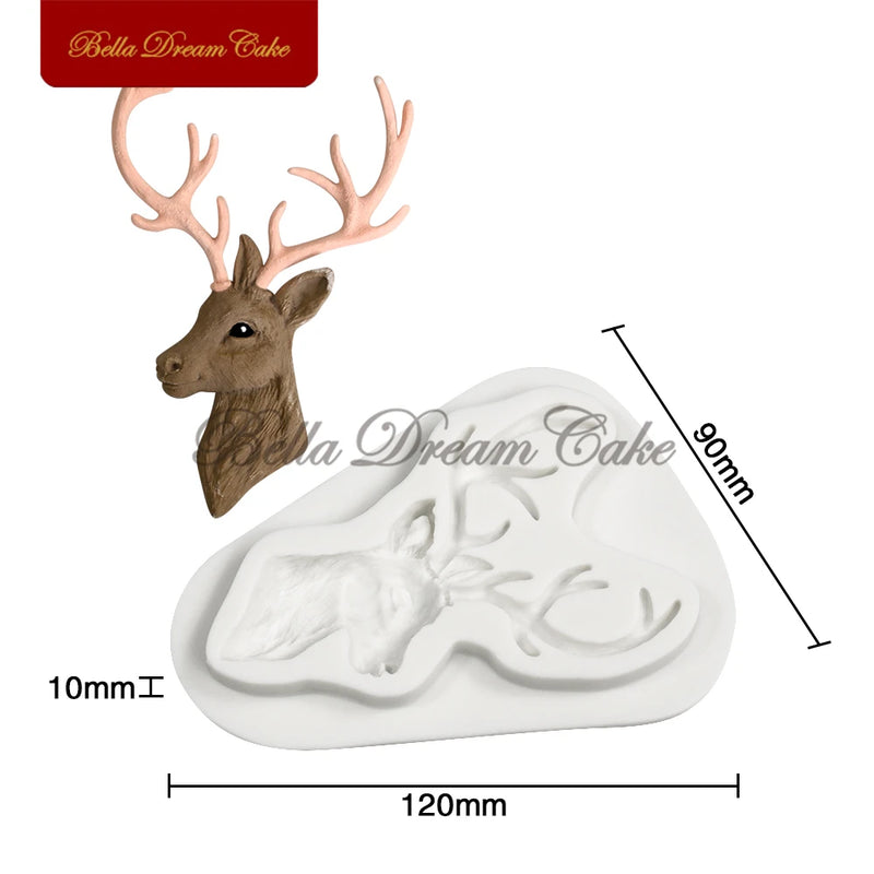 3D Christmas Reindeer/Pine Nut Leaf Wreath Silicone Mold Fondant Chocolate Mould DIY