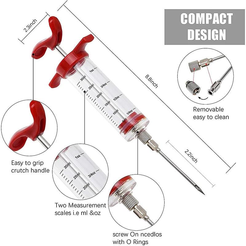 Meat Injector Syringe With 3 Marinade Injector Needles for BBQ Grill Turkey Injector Kit