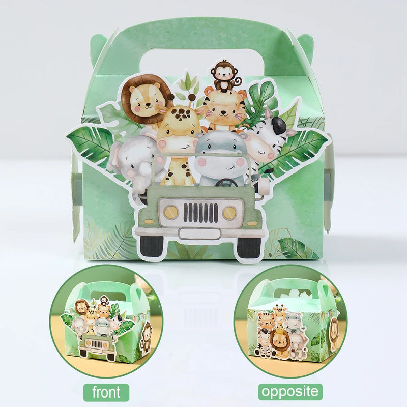 Jungle Animal Candy Box Gifts Packing Box Safari Birthday Party Decor Kids Baby Shower Jungle