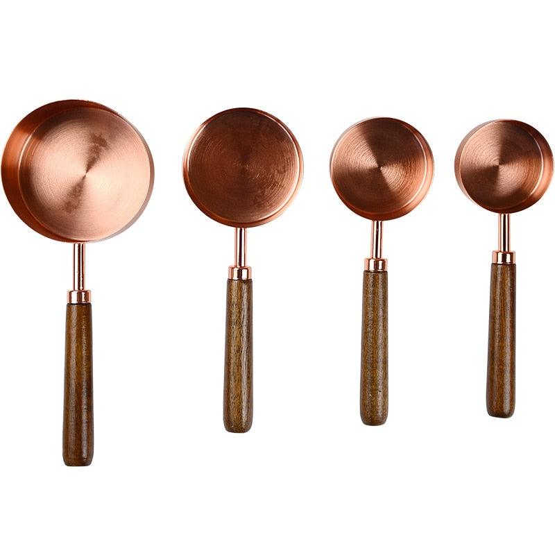 4pcs/set Stainless Steel Measuring Cups with Wood Handle Rose Gold For Baking Sugar - BAKEWARE : NEW ZEALAND