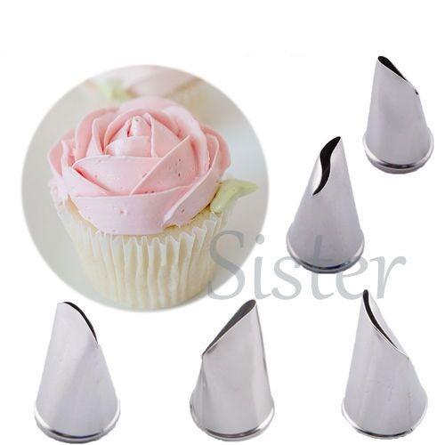 5Pcs/Set Rose Petal Metal Cream Tips Cake Decorating Tools Icing Piping Nozzles Cake Cream