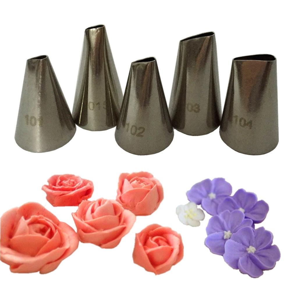 5pcs Flower Petal Nozzles Stainless Steel Cream Icing Piping Nozzle Pastry Tips Set Cake Cupcake