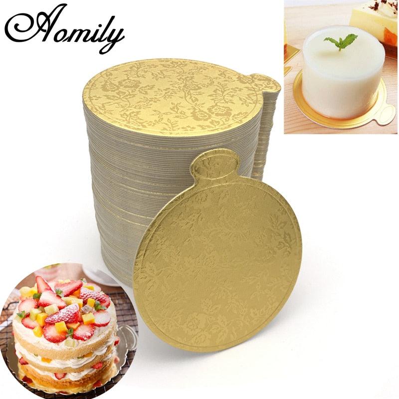 100pcs/Set Gold Printing Round Mousse Cake Boards Paper Cupcake Dessert Displays Tray Wedding - BAKEWARE : NEW ZEALAND