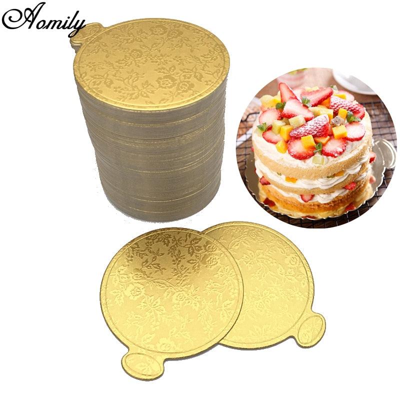 Aomily Gold Printing Round Mousse Cake Boards Paper 100pcs/Set Cupcake Dessert Displays Tray Wedding - BAKEWARE : NEW ZEALAND