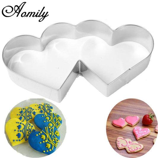 Aomily Lovely Double Heart Cookies Cutter Sweet Love Cake Pastry DIY Mould Baking Tools Stainless - BAKEWARE : NEW ZEALAND